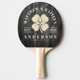 Dark Weathered Wood Irish Clover Wedding Crest Ping Pong Paddle