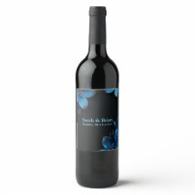 Dark wedding wine bottle glitter blue flowers
