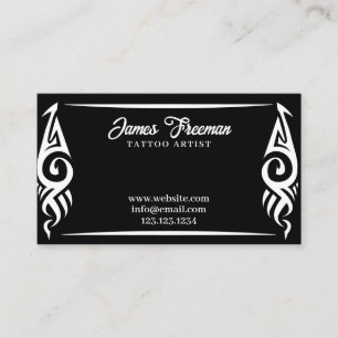 Dark White and Black Tribal Tattooer Tattoo Artist Business Card