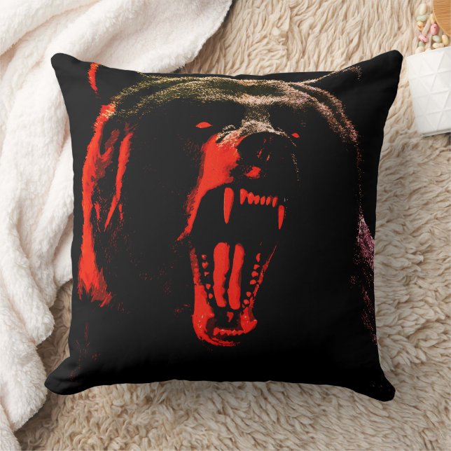 Dark Wild Bear Portrait in Dramatic Lighting Throw Pillow (Blanket)