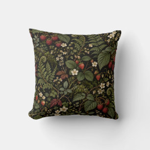 Dark Wild Berry Fern Botanical Throw Pillow