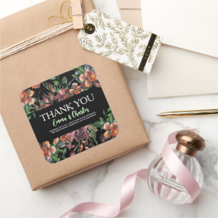 Dark Wild Flowers Save The Date Square Sticker