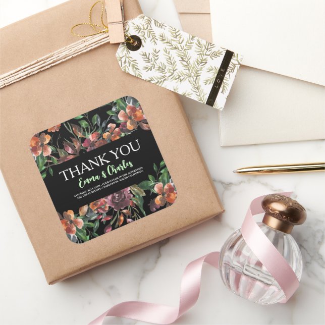 Dark Wild Flowers Save The Date  Square Sticker (Gifting)