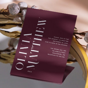 Dark Wine Elegant Modern Wedding   Photo + QR Code Invitation