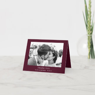 Dark Wine Fall Wedding | Rich Burgundy Plum Photo Thank You Card