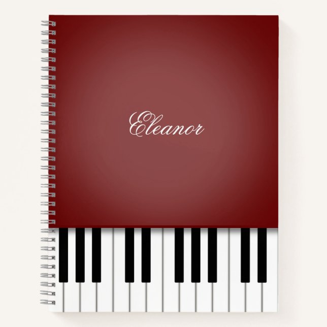 Dark Wine Red Piano Music Keyboard Custom Notebook (Front)