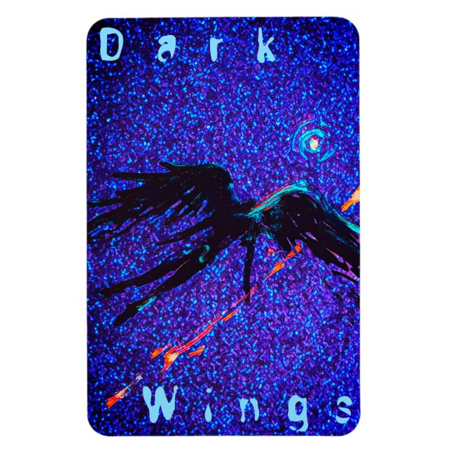 Dark winged figure flying across the space magnet (Vertical)
