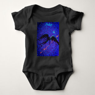 Dark winged figure flying across the space & Name Baby Bodysuit