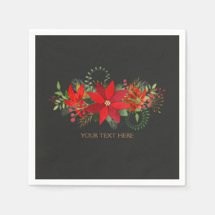 Dark Winter Wedding Red Poinsettia Holiday Party Napkin
