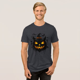 Dark Witch Pumpkin with Glowing Eyes Tri-Blend Shirt