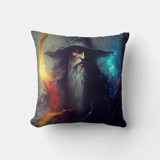 Dark Wizard Fantasy Pillow | Mage Art (Front)