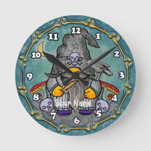 Dark wizard gnome round clock