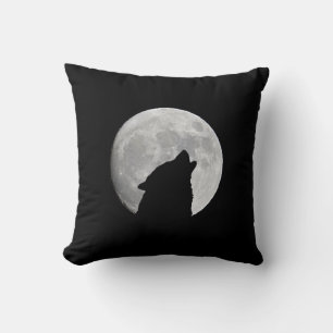 Dark Wolf and a Full Moon at Night Throw Pillow