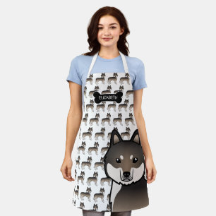 Dark Wolf Grey Siberian Husky Cartoon Dog & Name Apron