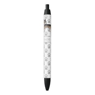 Dark Wolf Grey Siberian Husky Cartoon Dog & Name Black Ink Pen