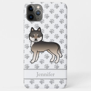 Dark Wolf Grey Siberian Husky Cartoon Dog & Name iPhone 11 Pro Max Case