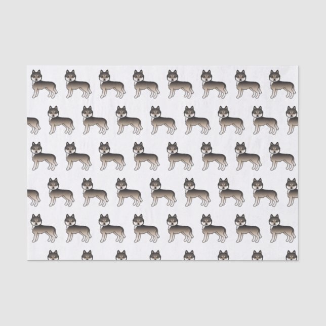 Dark Wolf Grey Siberian Husky Cute Dog Pattern Tissue Paper (Front)