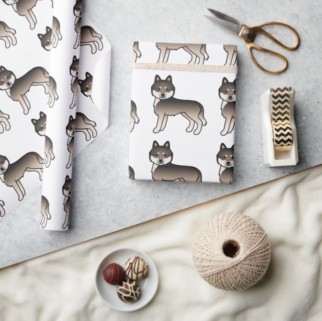 Dark Wolf Grey Siberian Husky Cute Dog Pattern Wrapping Paper (Crafts)