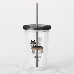 Dark Wolf Grey Siberian Husky Dog & Name Acrylic Tumbler