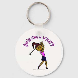 Dark Woman Golfer Keychain
