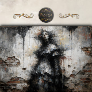 Dark Woman in Crumbling Wall Decoupage Tissue Paper