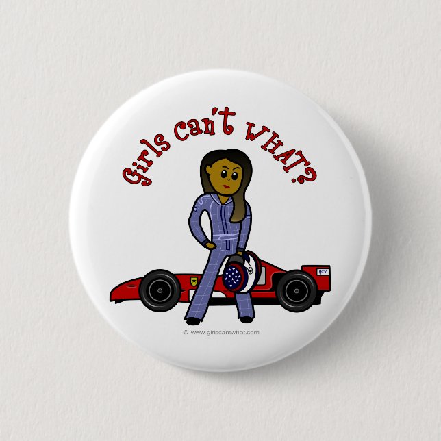 Dark Woman Race Car Driver 2 Inch Round Button (Front)