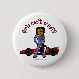 Dark Woman Race Car Driver 2 Inch Round Button