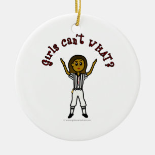 Dark Womens Football Referee Ceramic Ornament