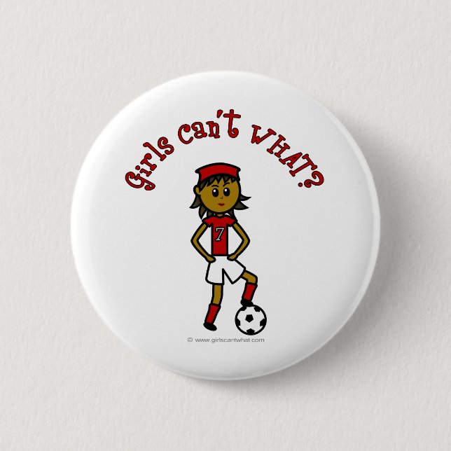 Dark Womens Soccer in Red Uniform 2 Inch Round Button (Front)