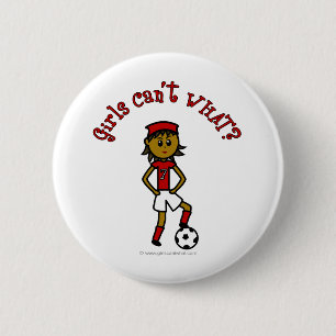 Dark Womens Soccer in Red Uniform 2 Inch Round Button