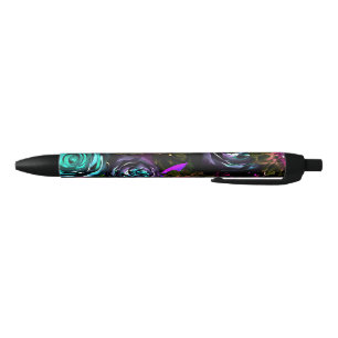 Dark Wonderland Bold Glamour Floral Flowers Blue Ink Pen