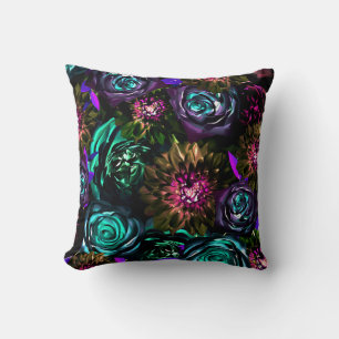 Dark Wonderland Bold Glamour Floral Flowers Throw Pillow