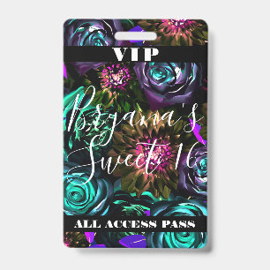 Dark Wonderland Bold Glamour Floral Sweet 16 VIP  Badge