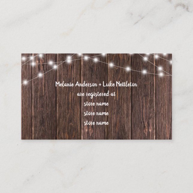 Dark Wood and Lights Bridal shower gift registry Enclosure Card (Front)