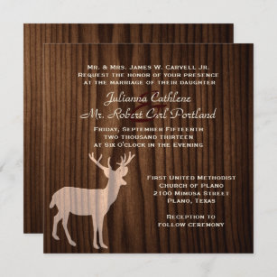 Dark Wood Deer Wild Life Wedding Invitation