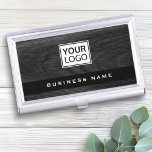 Dark wood grain custom logo business card business card holder<br><div class="desc">Modern,  black custom logo business cards with printed,  dark wood grain texture.</div>