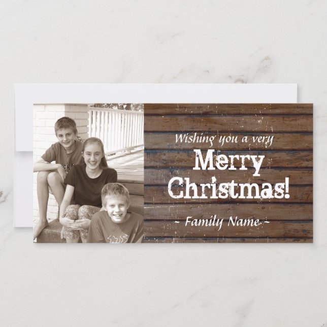 Dark Wood Photo Christmas Card (Front)