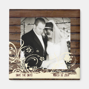 Dark Wood Photo Save the Date Magnet