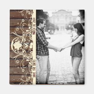 Dark Wood Photo Save the Date Magnet