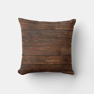 Dark Wood Planks Polyester Throw Pillow 16" x 16"