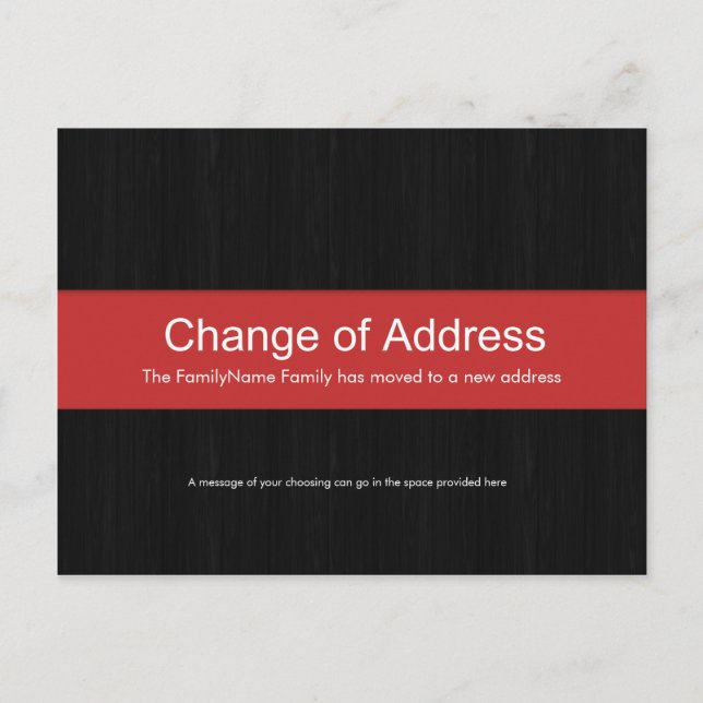 Dark Wood & Red Change of Address Postcard (Front)