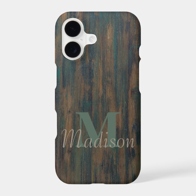 Dark Wood Rustic Cool Monogram Initial Name (Back)