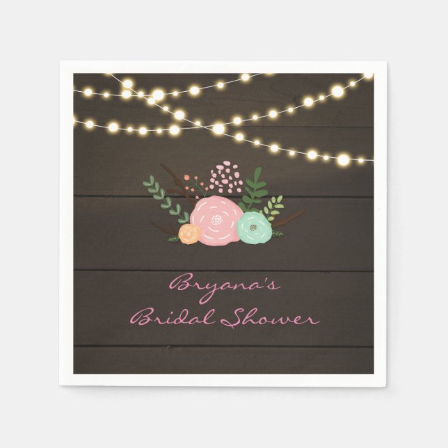 Dark Wood & Rustic Floral & Lights Napkins (Front)