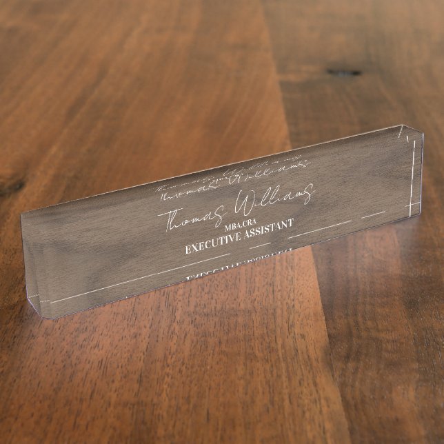 Dark Wood Script Personalized Executive Plaque Nameplate (Side)