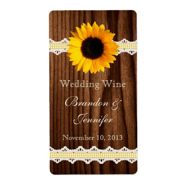 Dark Wood & Sunflower Mini Wine Labels (Front)