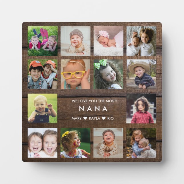 Dark Wood We Love You Nana 14 Photo Collage   Plaque (Front)