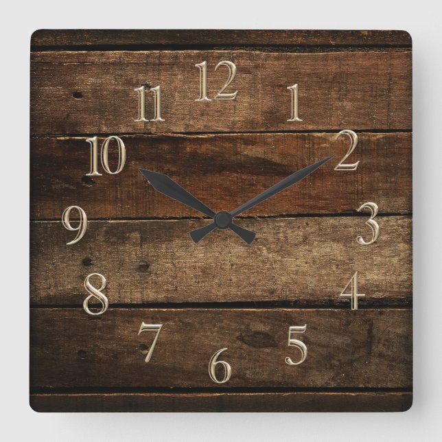 Dark Wooden Planks Square Wall Clock (Front)