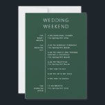 Dark Woodland Green Wedding Weekend Timeline Invitation<br><div class="desc">A wedding weekend timeline card in a beautiful dark woodland green minimalist style, created to help your guests feel relaxed and know exactly what to expect during your celebration. One side shares your schedule in a clear and easy to follow way, while the back includes a warm welcome message as...</div>