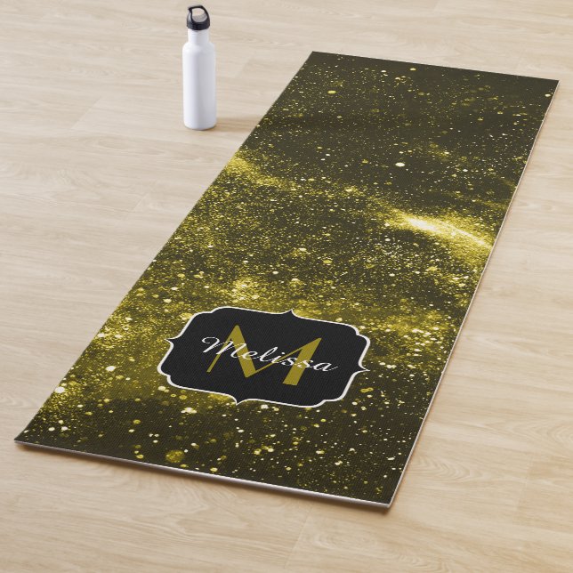 Dark yellow black abstract galaxy Monogram Yoga Mat (In Situ)