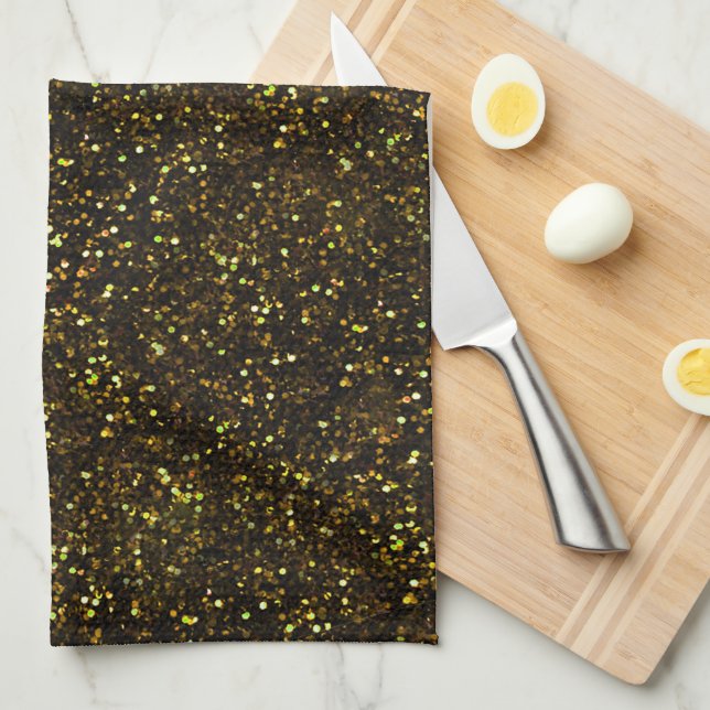 Dark Yellow Gold Glitter Kitchen Towel (Quarter Fold)